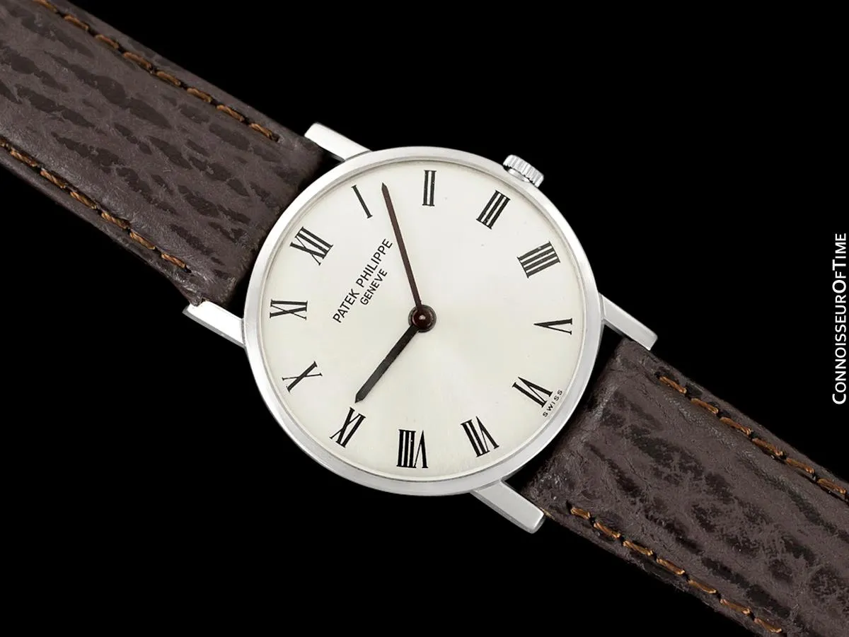 1965 Patek Philippe Vintage Mens Midsize "Ultra Thin" Wristwatch, Ref. 3470 - 18K White Gold