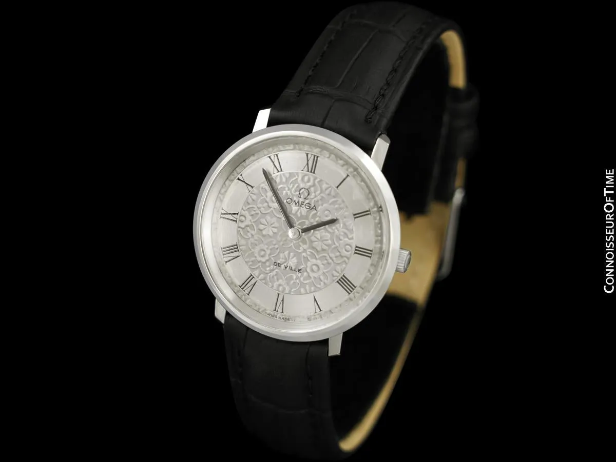 1973 Omega De Ville Vintage Mens Handwound Watch with Embossed Dial - Stainless Steel