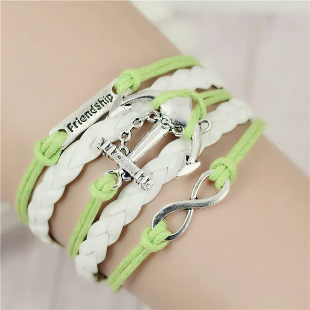 2017 New Womens Fashion Vintage Anchors Rudder Rectangle Leather Bracelet Multilayer Charm Bracelets Best Valentine's Day Gift