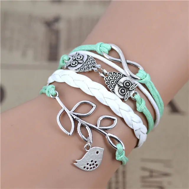2017 New Womens Fashion Vintage Anchors Rudder Rectangle Leather Bracelet Multilayer Charm Bracelets Best Valentine's Day Gift