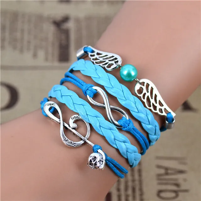 2017 New Womens Fashion Vintage Anchors Rudder Rectangle Leather Bracelet Multilayer Charm Bracelets Best Valentine's Day Gift