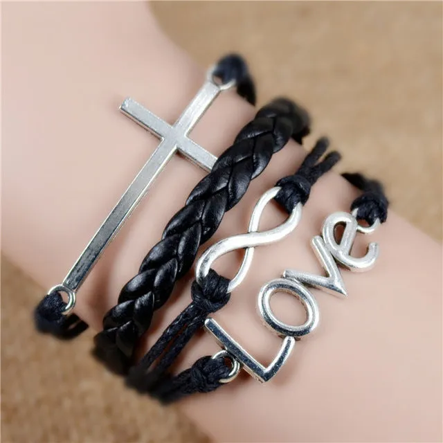 2017 New Womens Fashion Vintage Anchors Rudder Rectangle Leather Bracelet Multilayer Charm Bracelets Best Valentine's Day Gift