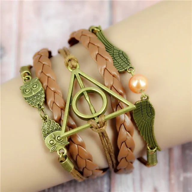 2017 New Womens Fashion Vintage Anchors Rudder Rectangle Leather Bracelet Multilayer Charm Bracelets Best Valentine's Day Gift