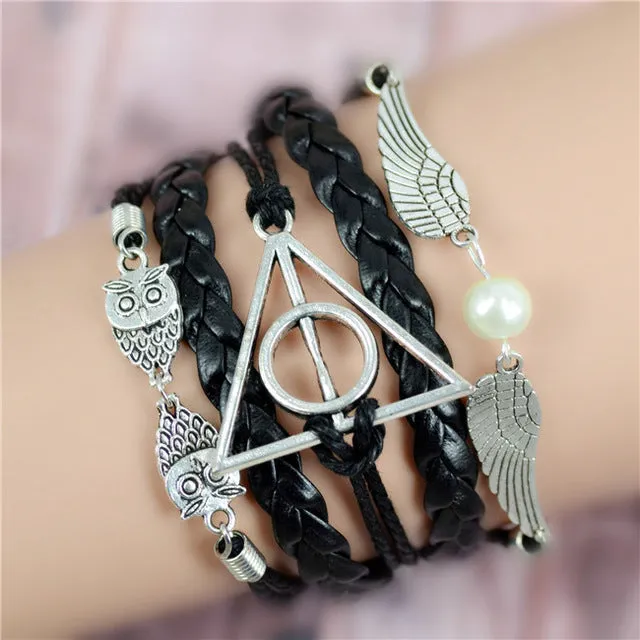 2017 New Womens Fashion Vintage Anchors Rudder Rectangle Leather Bracelet Multilayer Charm Bracelets Best Valentine's Day Gift