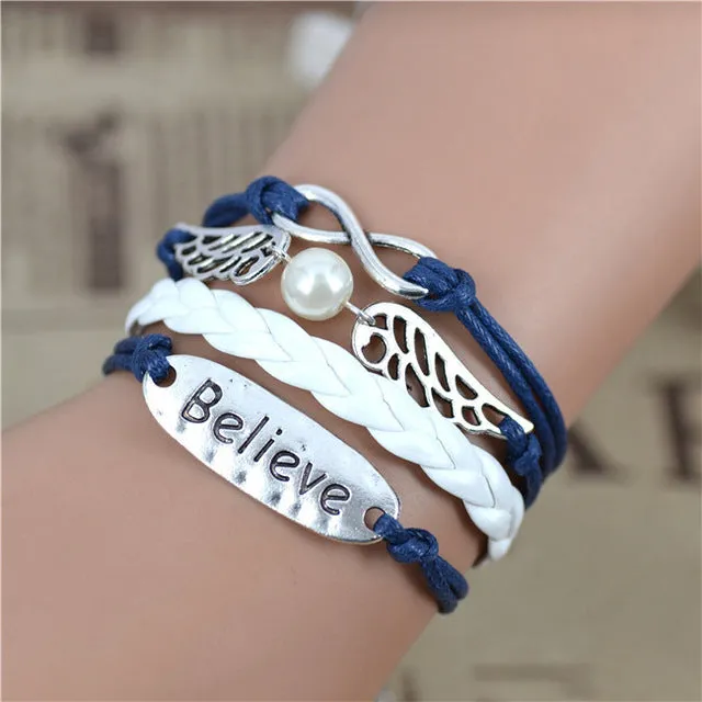 2017 New Womens Fashion Vintage Anchors Rudder Rectangle Leather Bracelet Multilayer Charm Bracelets Best Valentine's Day Gift