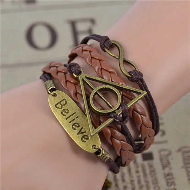 2017 New Womens Fashion Vintage Anchors Rudder Rectangle Leather Bracelet Multilayer Charm Bracelets Best Valentine's Day Gift
