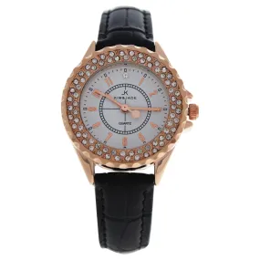 2033L-GPBLW Rose Gold/Black Leather Strap Watch