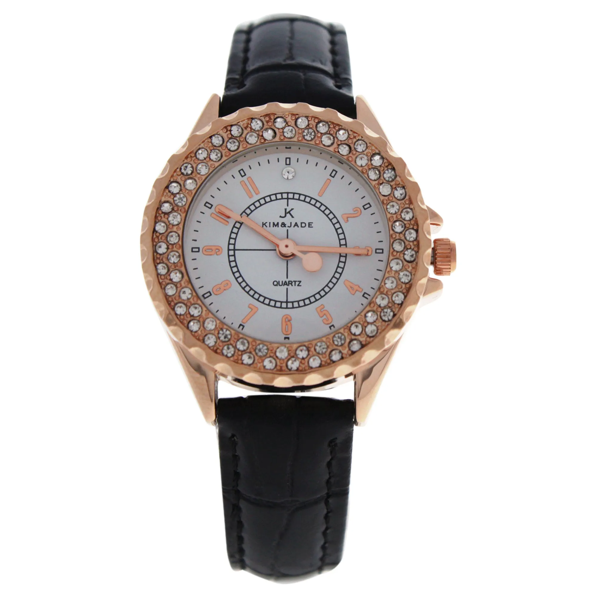 2033L-GPBLW Rose Gold/Black Leather Strap Watch