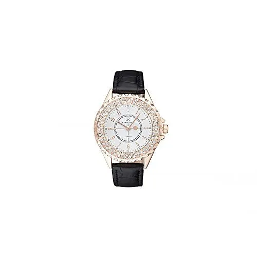 2033L-GPBLW Rose Gold/Black Leather Strap Watch
