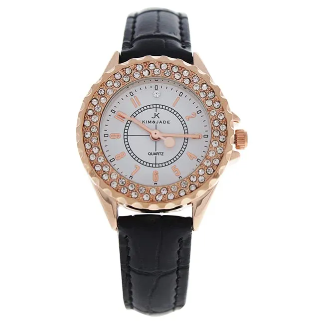 2033L-GPBLW Rose Gold/Black Leather Strap Watch