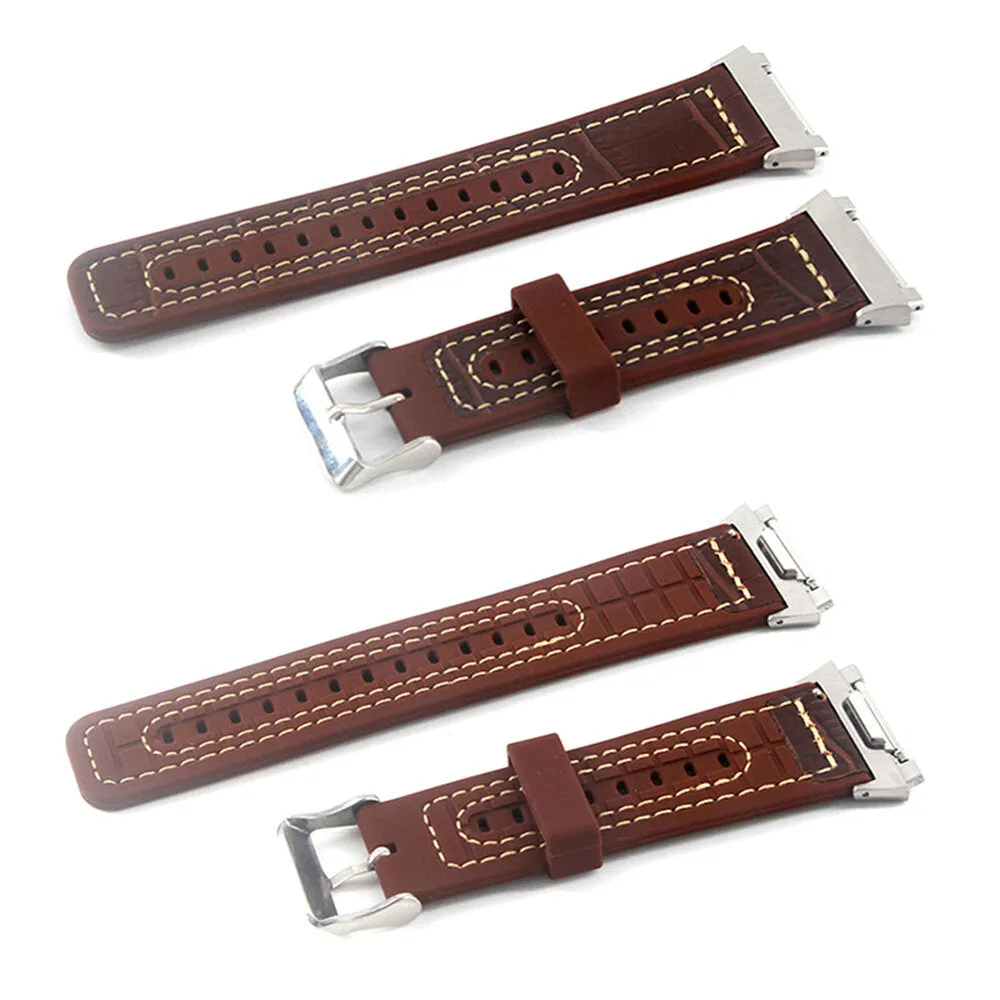22mm Watch Band Genuine Leather Plus Silicone Starp Replacement for Fitbit Blaze Smart Watch