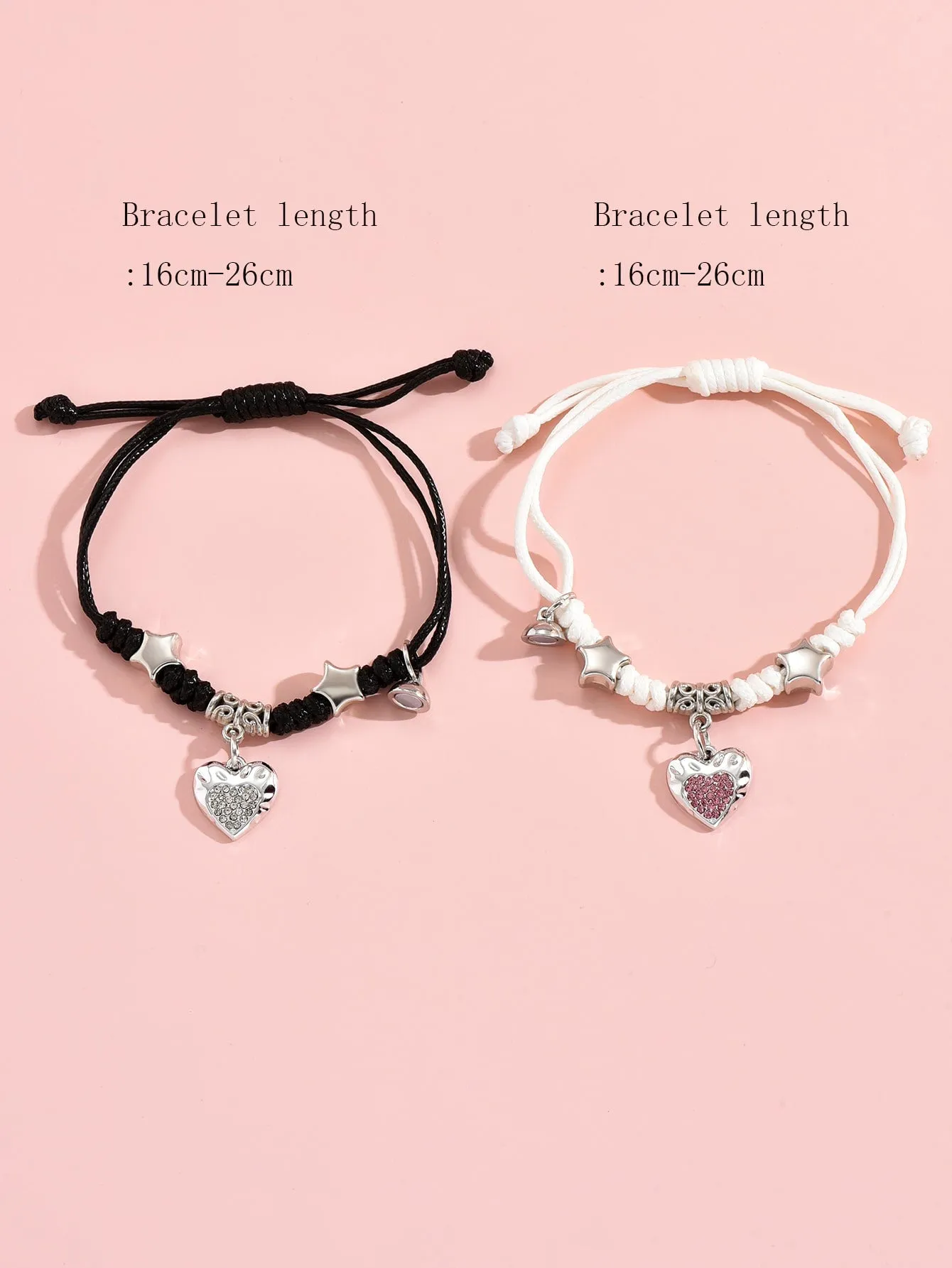 2pcs Couple Rhinestone & Star Decor Heart Charm Bracelet Women Bracelet