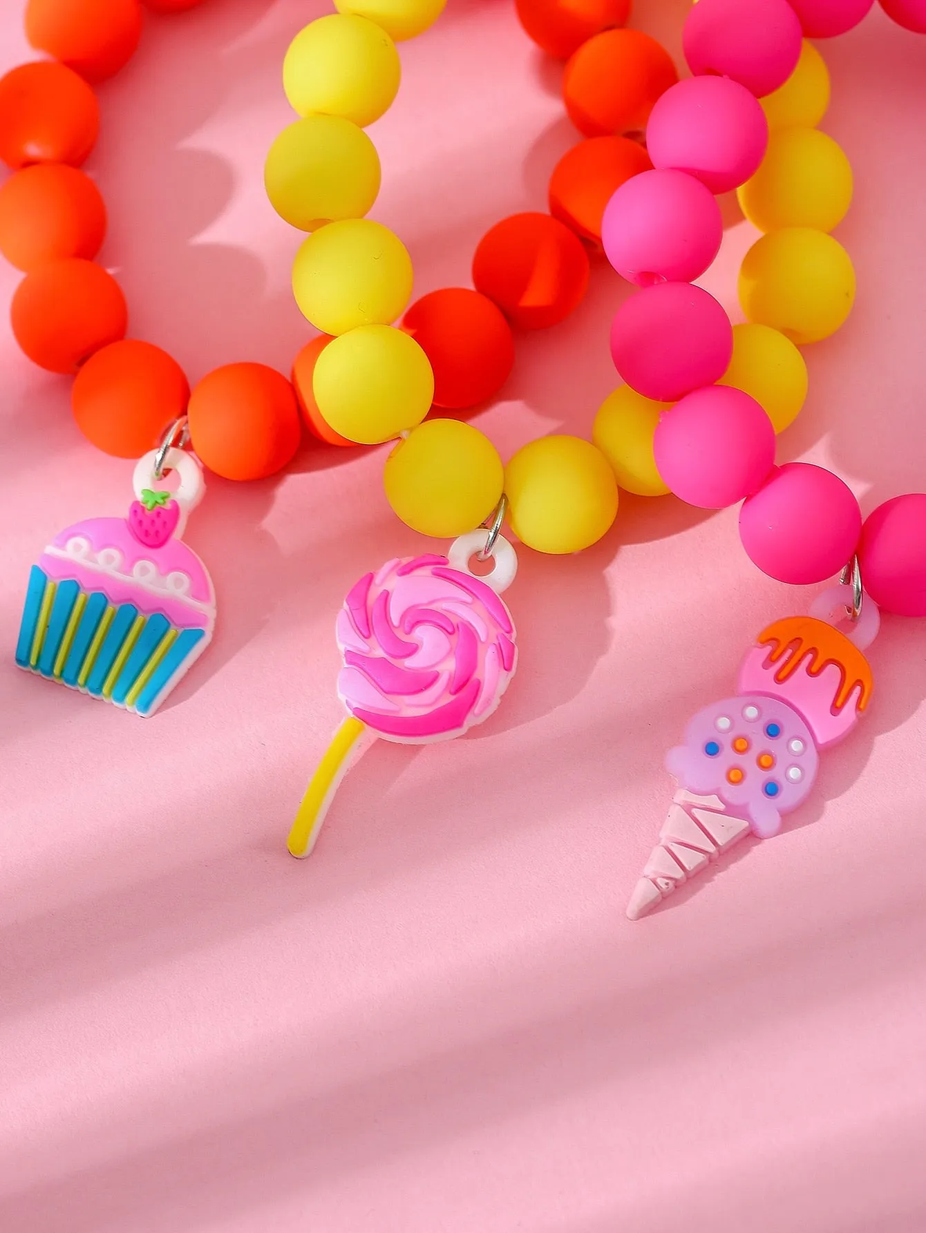 3pcs Toddler Girls Ice Cream Cake Charm Beaded Bracelet Kids Bracelet Stackable