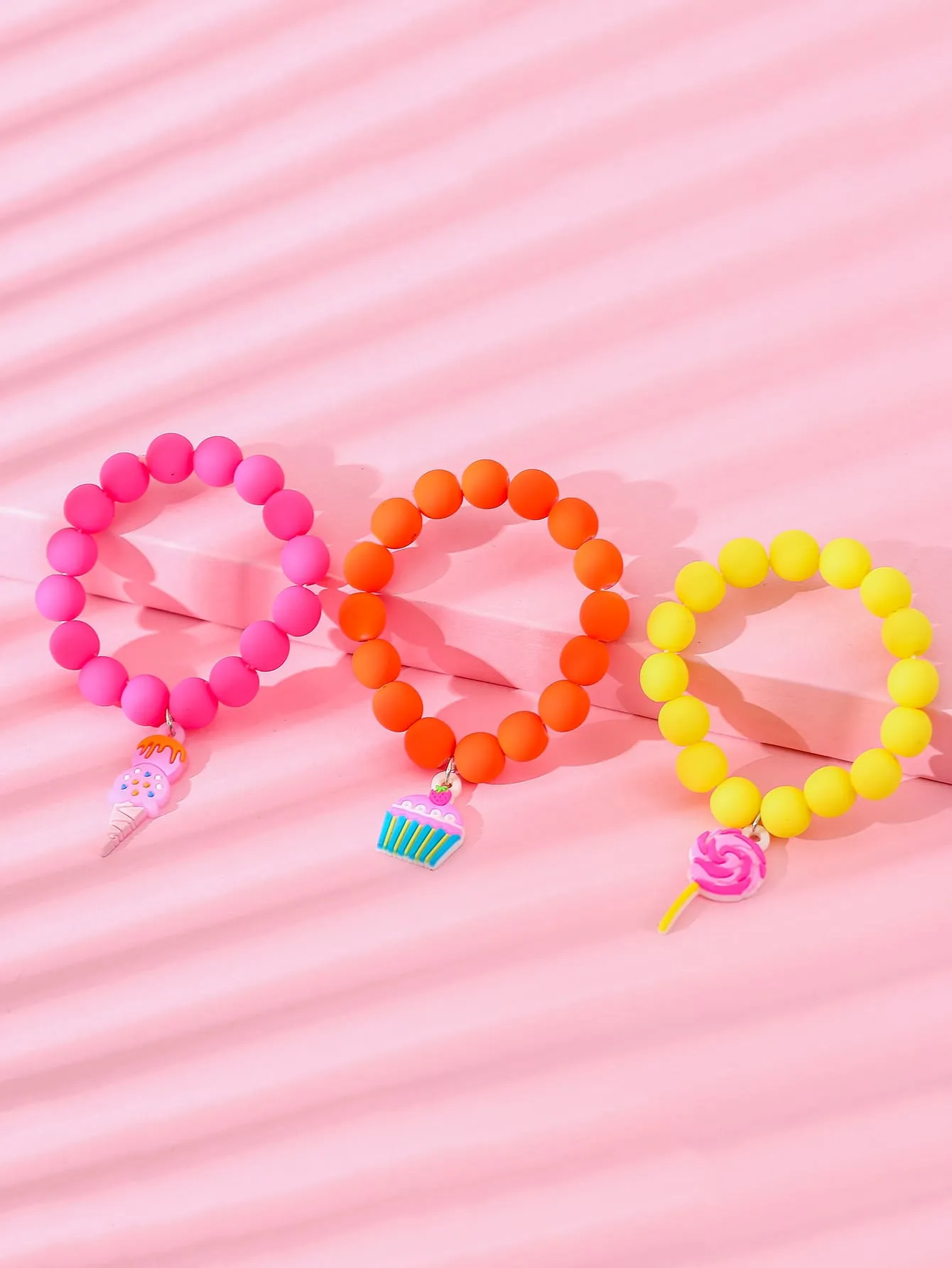 3pcs Toddler Girls Ice Cream Cake Charm Beaded Bracelet Kids Bracelet Stackable