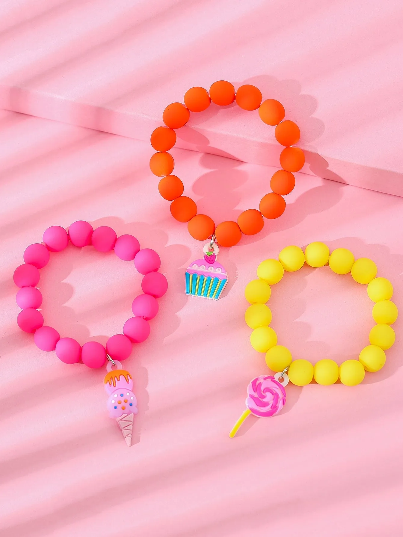 3pcs Toddler Girls Ice Cream Cake Charm Beaded Bracelet Kids Bracelet Stackable