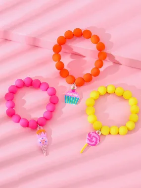 3pcs Toddler Girls Ice Cream Cake Charm Beaded Bracelet Kids Bracelet Stackable