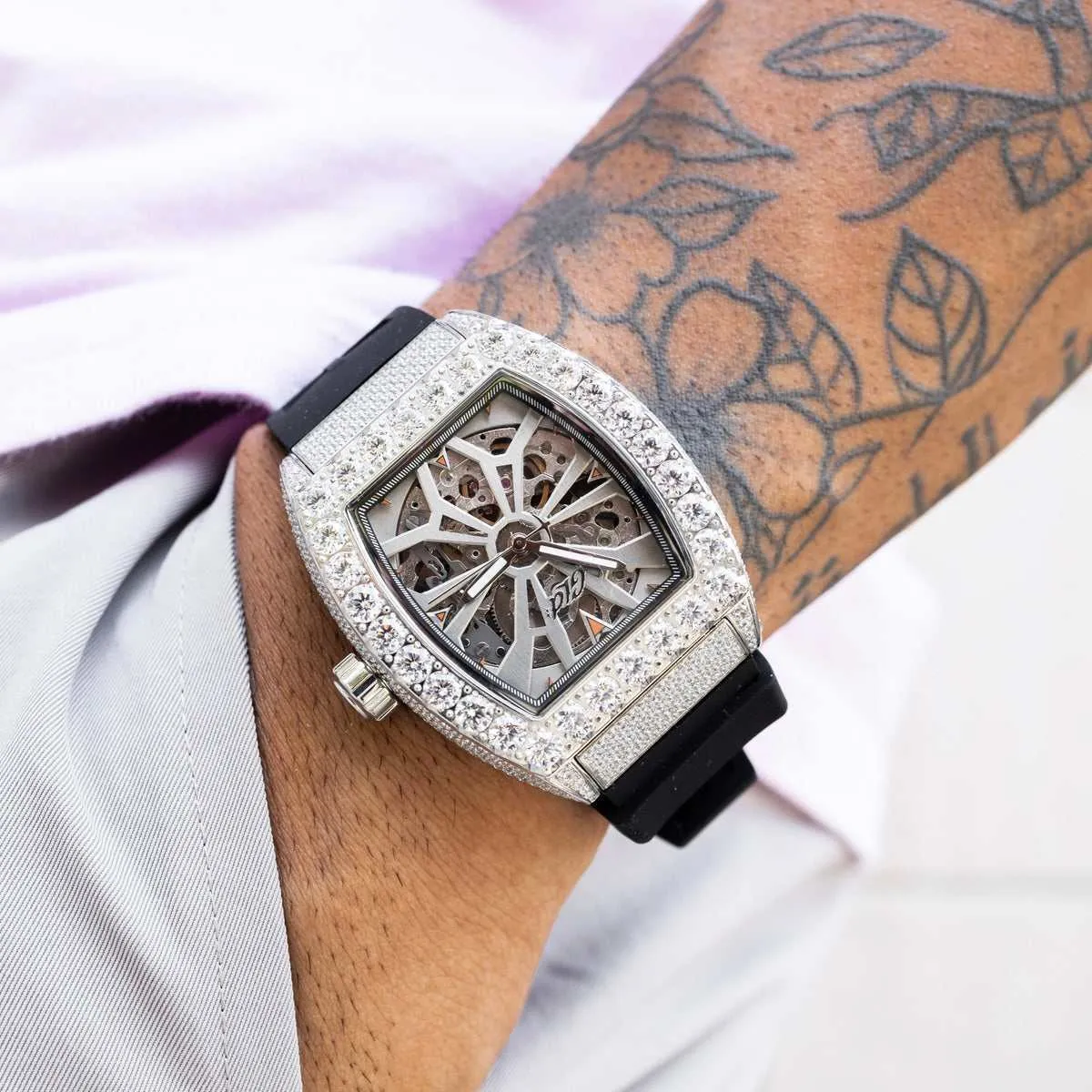 40MM Perennial Era® Skeleton Watch- Fully Iced w/ Rubber Strap