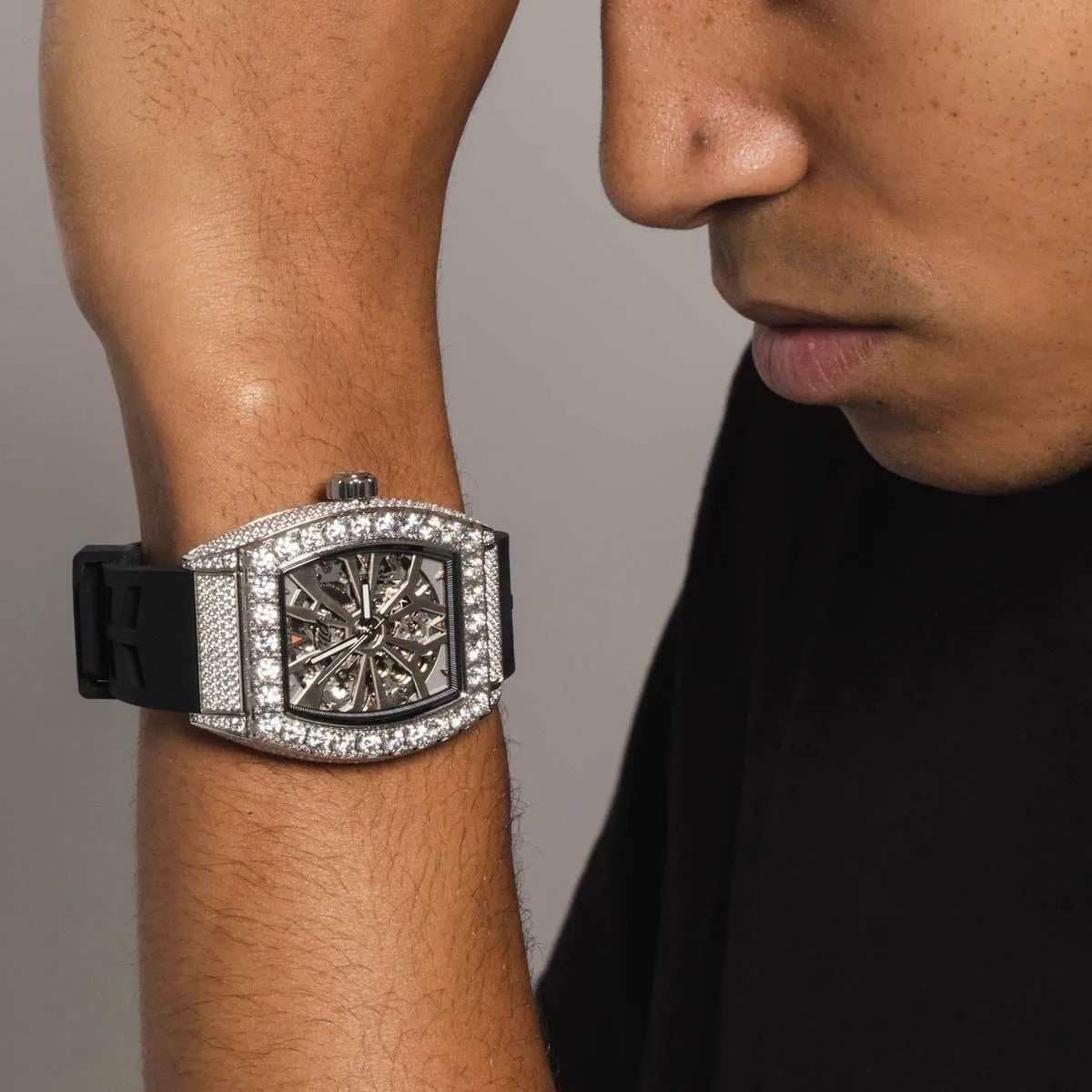 40MM Perennial Era® Skeleton Watch- Fully Iced w/ Rubber Strap