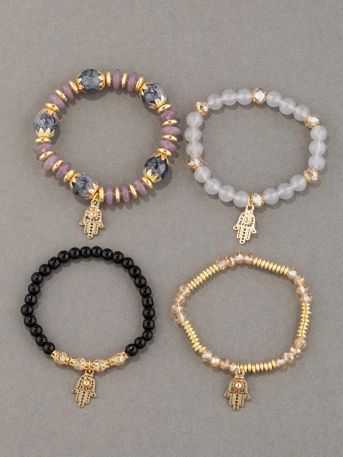 4pcs Butterfly Charm Grey Beaded Bracelet Women Bracelet Stackable Bracelet
