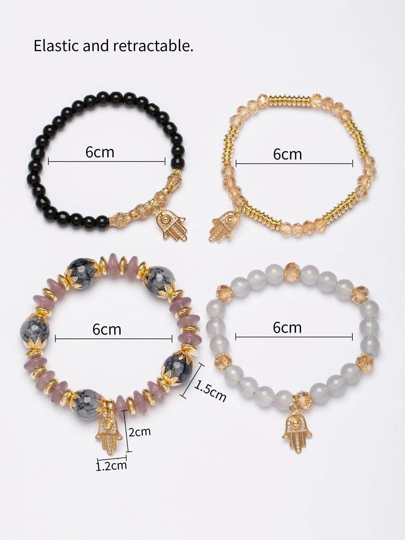 4pcs Butterfly Charm Grey Beaded Bracelet Women Bracelet Stackable Bracelet