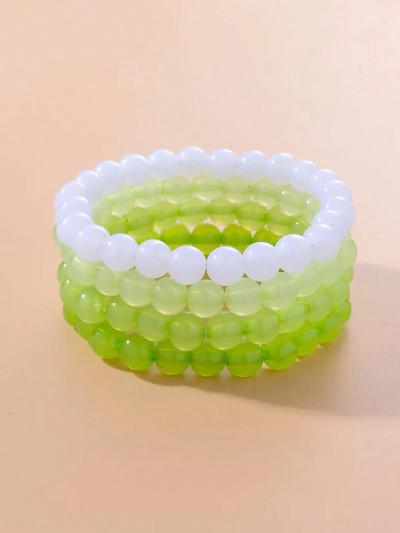 4pcs/set Green Ombre Minimalist Beaded Bracelet Stackable Stretch Bracelets