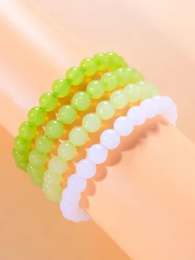 4pcs/set Green Ombre Minimalist Beaded Bracelet Stackable Stretch Bracelets