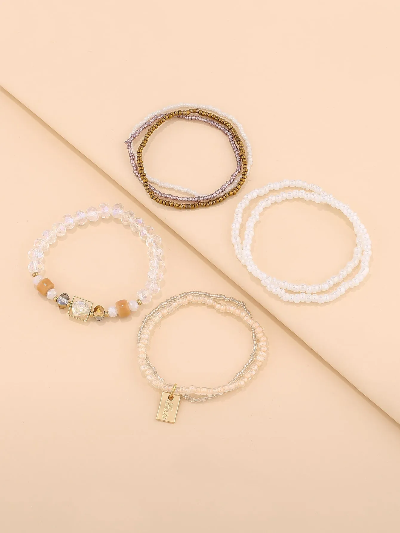 7pcs Square Charm Beaded Bracelet Women Bracelet Stackable Bracelet Crafted