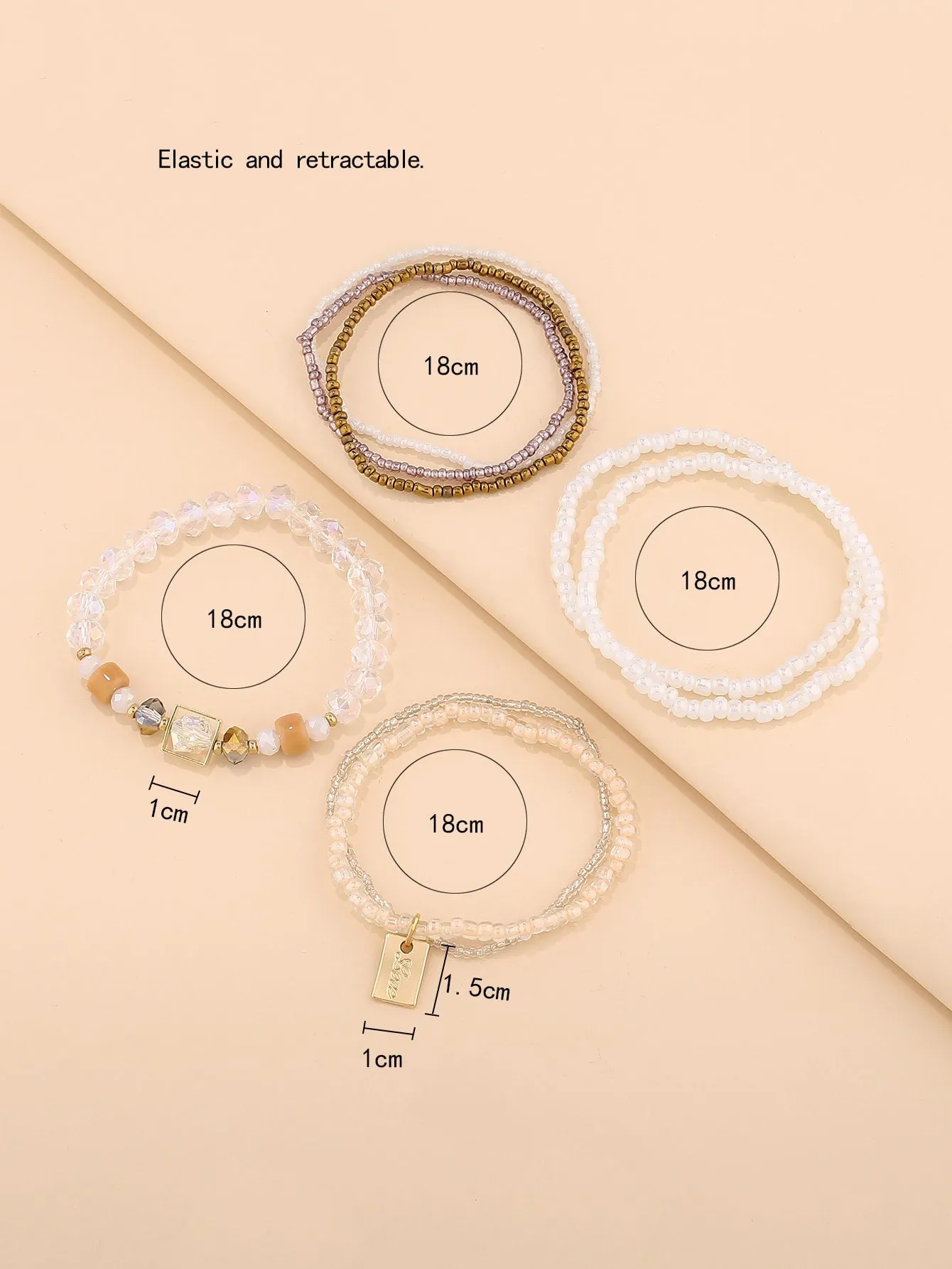 7pcs Square Charm Beaded Bracelet Women Bracelet Stackable Bracelet Crafted