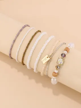 7pcs Square Charm Beaded Bracelet Women Bracelet Stackable Bracelet Crafted