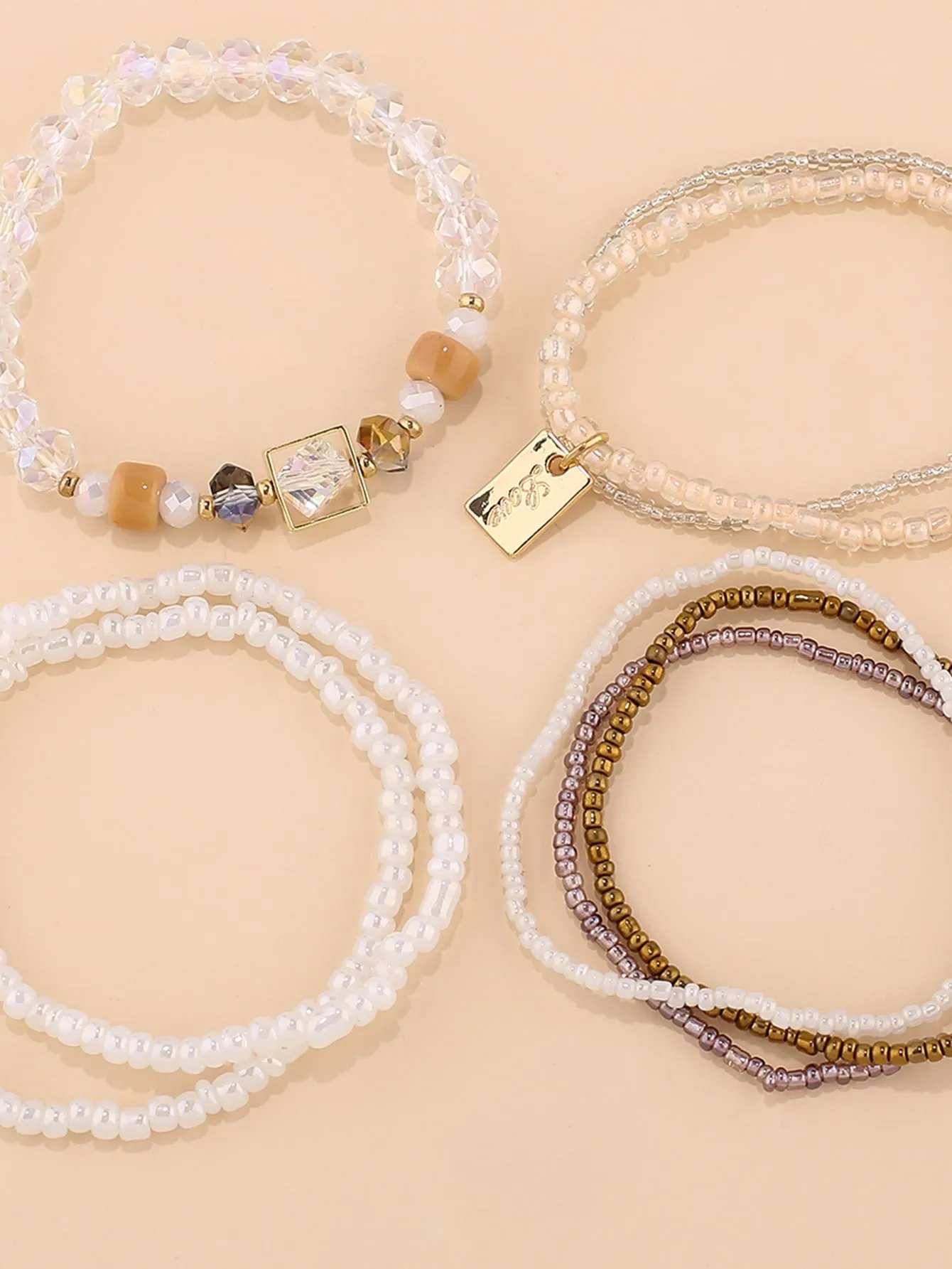 7pcs Square Charm Beaded Bracelet Women Bracelet Stackable Bracelet Crafted