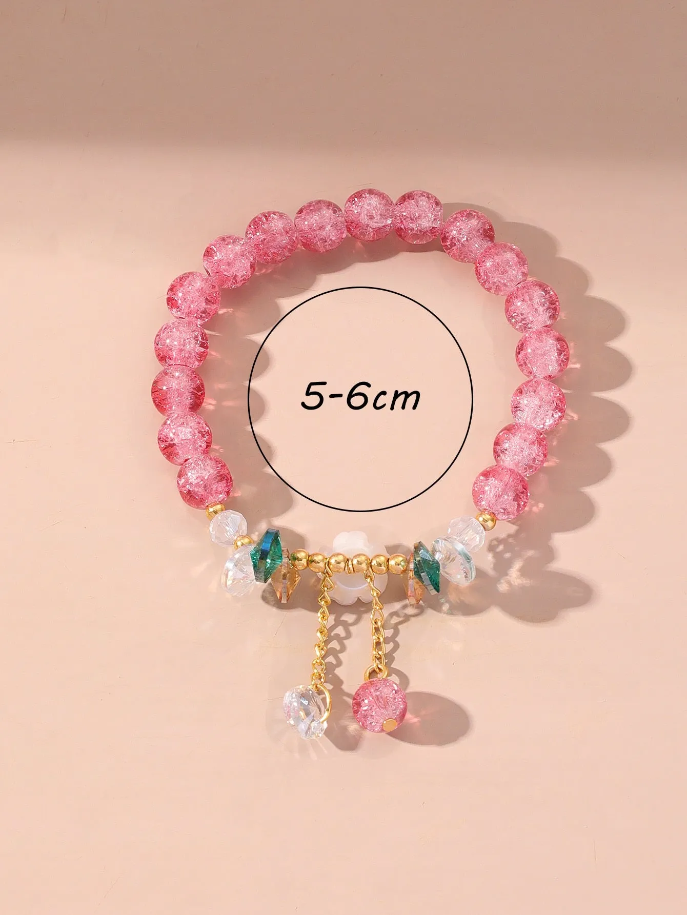 Ball Charm Flower Decor Pink Beaded Bracelet for Women Men Stretchy Stackable