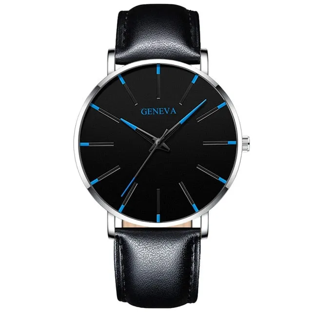Blue Stainless Steel Mesh Belt Watches Man Business Casual Quartz Wrist Watch