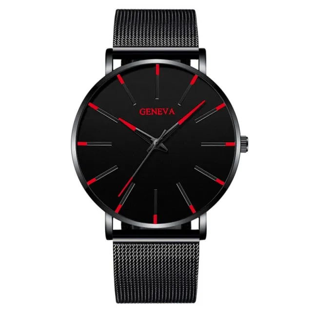 Blue Stainless Steel Mesh Belt Watches Man Business Casual Quartz Wrist Watch