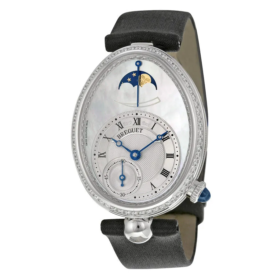 Breguet Reine De Naples Mother of Pearl Dial 18kt White Gold Diamond Black Satin Ladies Watch 8908BB52864D00D 8908BB/52/864.D00D