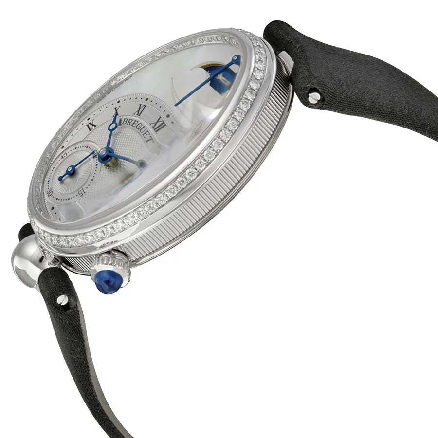 Breguet Reine De Naples Mother of Pearl Dial 18kt White Gold Diamond Black Satin Ladies Watch 8908BB52864D00D 8908BB/52/864.D00D