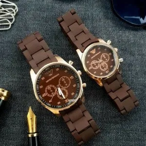Brown Couple Pair Rubber Chain Watch Premium Quality