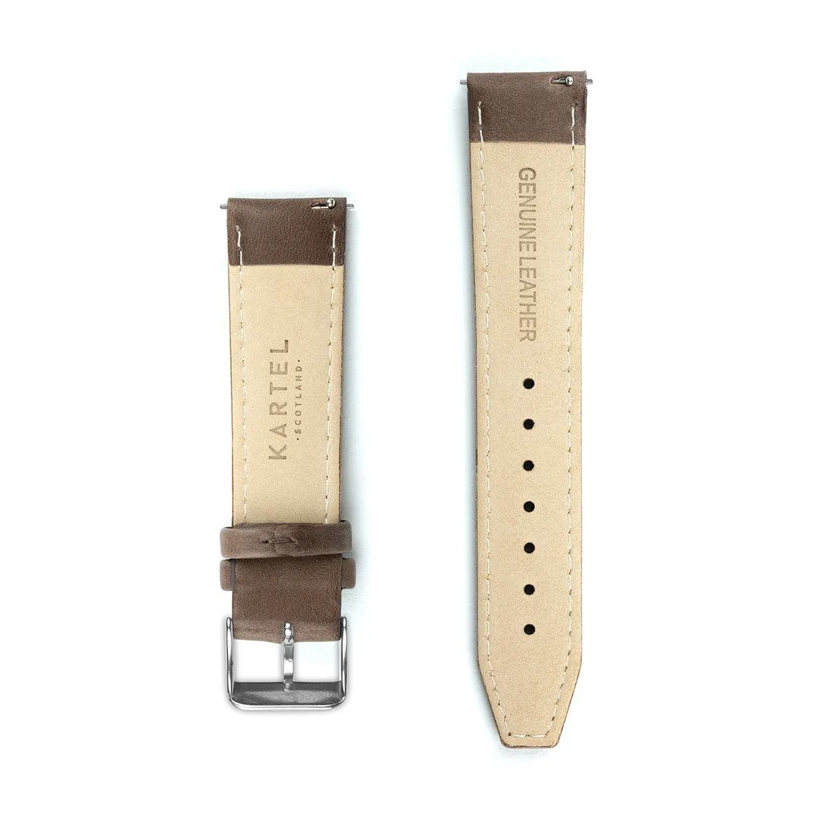 Brown Stitched Leather Watch Strap - 20mm Width