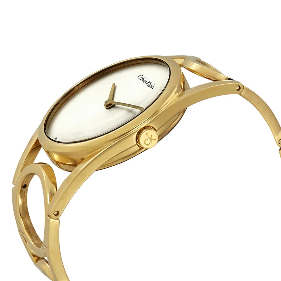 Calvin Klein Round Silver Dial Yellow Gold-tone Ladies Watch K5U2S546