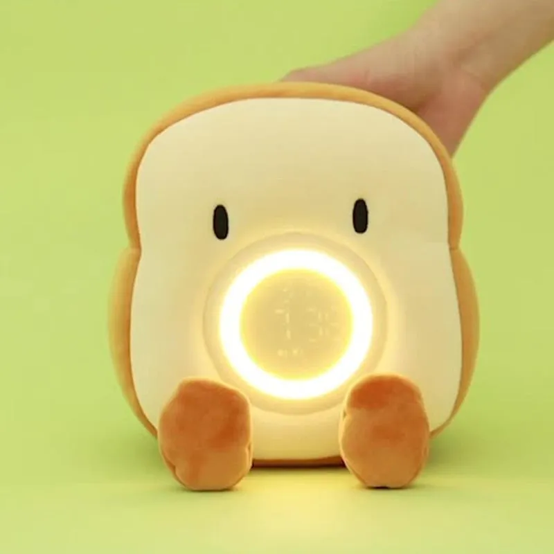 Cartoon Plush Toast Alarm Clock for Creative LED Digital Clock Kids Desktop Electronic Clock With Vibration Function
