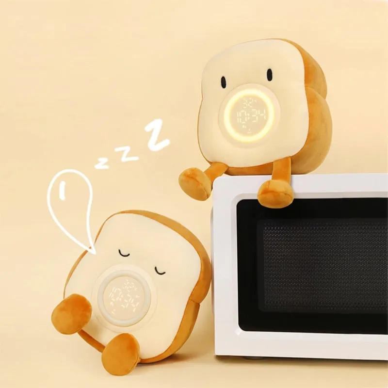 Cartoon Plush Toast Alarm Clock for Creative LED Digital Clock Kids Desktop Electronic Clock With Vibration Function