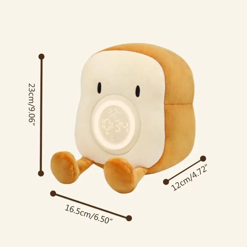 Cartoon Plush Toast Alarm Clock for Creative LED Digital Clock Kids Desktop Electronic Clock With Vibration Function