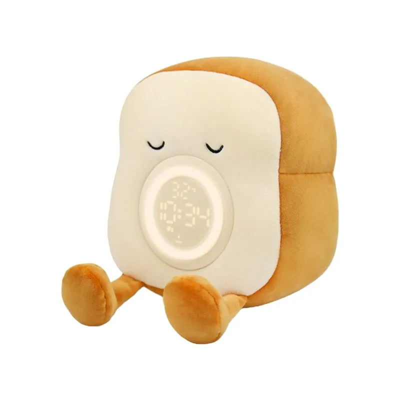 Cartoon Plush Toast Alarm Clock for Creative LED Digital Clock Kids Desktop Electronic Clock With Vibration Function