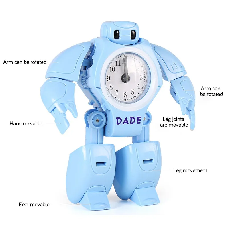 Child Robot Alarm Clock Kid Toy Deformation Robot Table Clocks 2 Model Shape Creative Cartoon Desk Clock Students Kids Gift