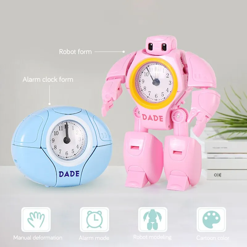 Child Robot Alarm Clock Kid Toy Deformation Robot Table Clocks 2 Model Shape Creative Cartoon Desk Clock Students Kids Gift