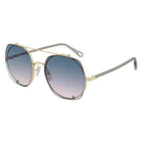Chloe Gold/Gray Sunglasses with Light Blue Gradient lenses
