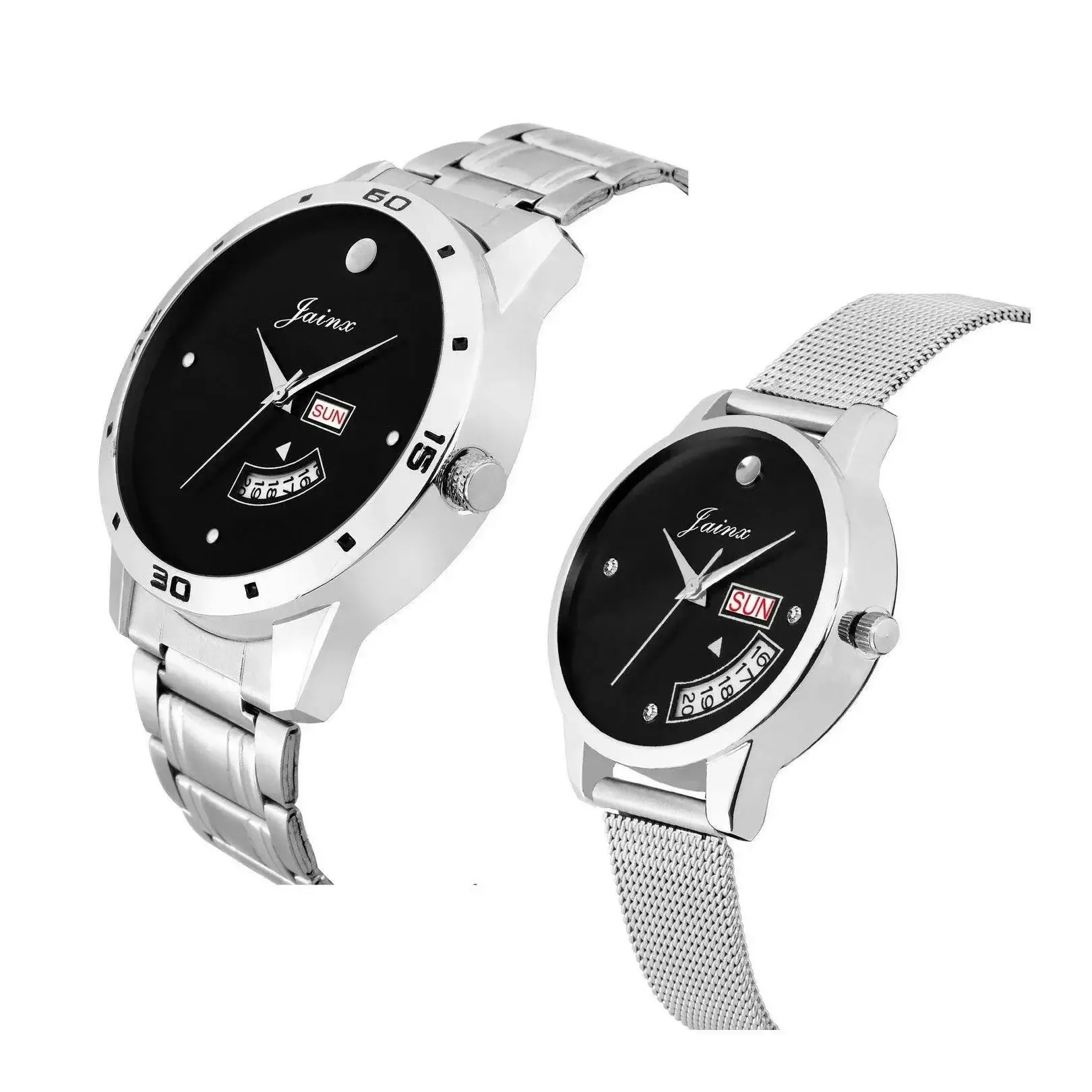 Couple's Black Dial Day And Date Analog Watch - Jainx JC451