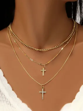 Cross Charm Layered Necklace