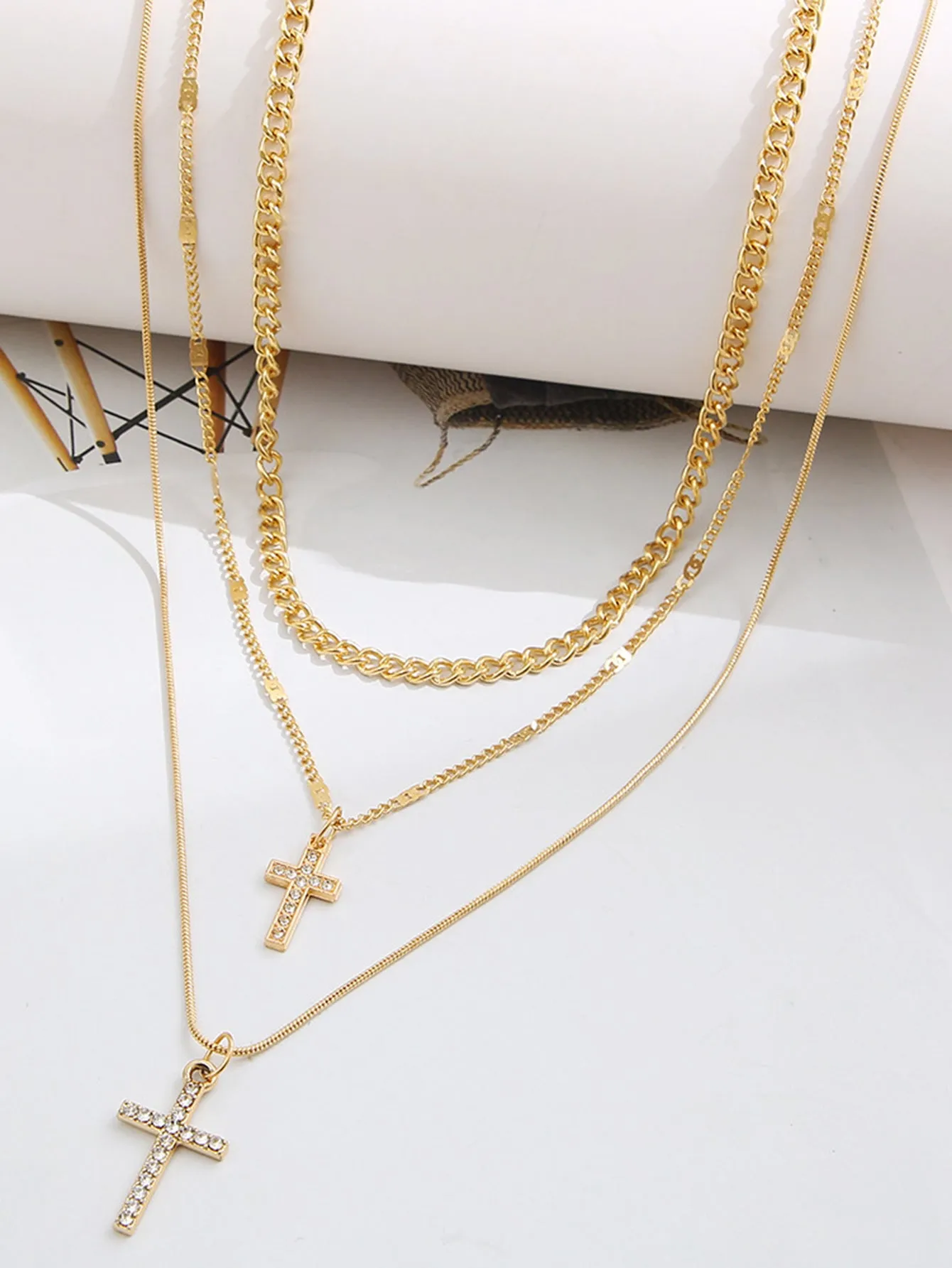 Cross Charm Layered Necklace