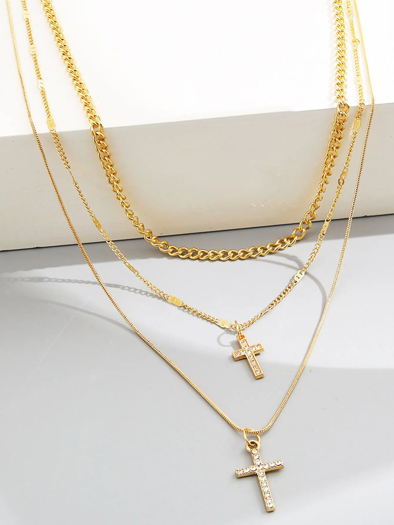 Cross Charm Layered Necklace