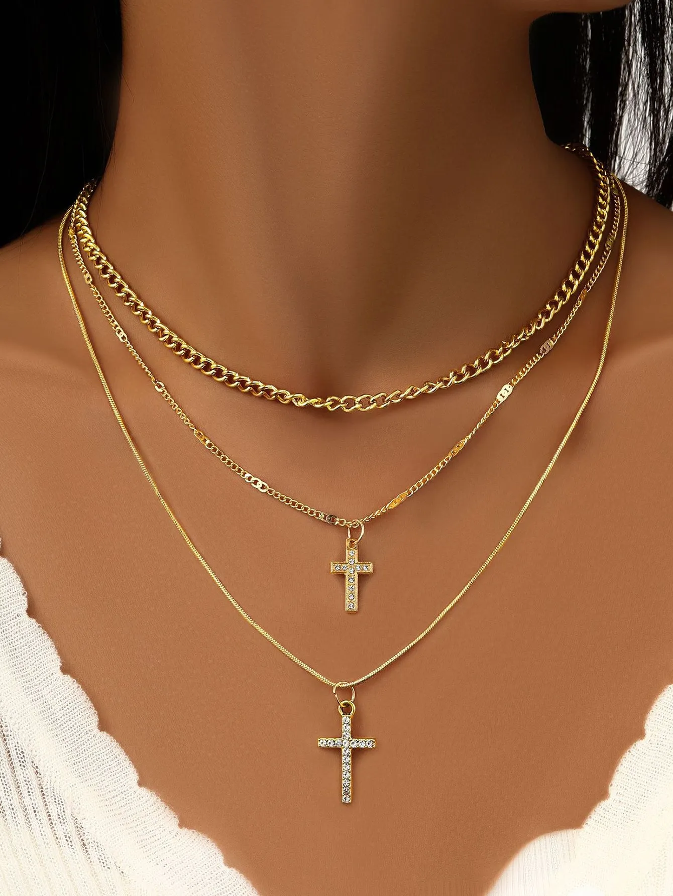 Cross Charm Layered Necklace